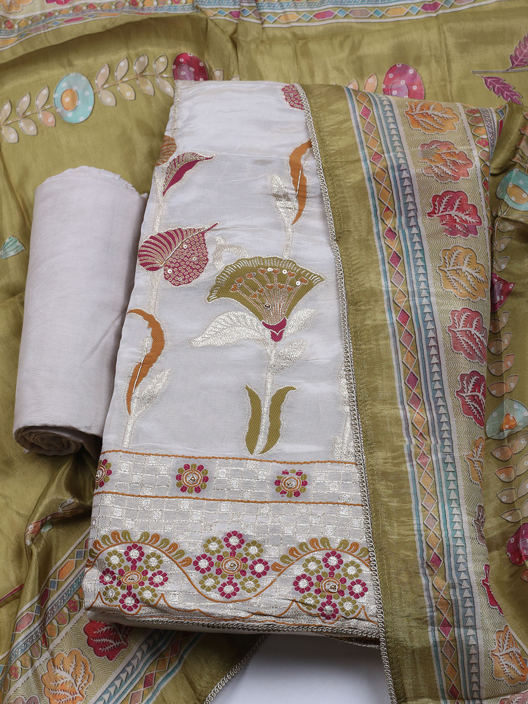 Woven Tissue  Unstitched Suit With Dupatta