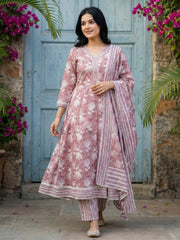 Printed Cotton Blend Kurta With Pant & Dupatta