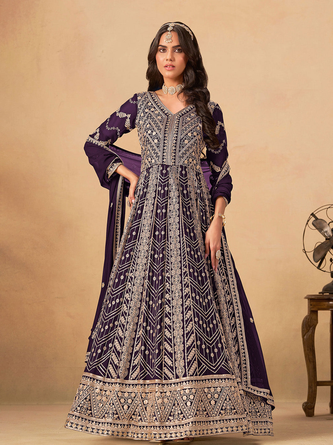 Embroidered Georgette  Semi Stitched Kurta With Pant &amp; Dupatta