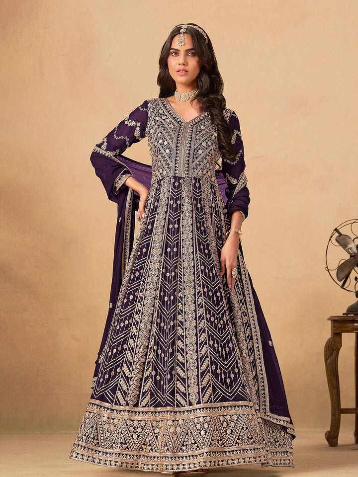 Embroidered Georgette  Semi Stitched Kurta With Pant &amp; Dupatta