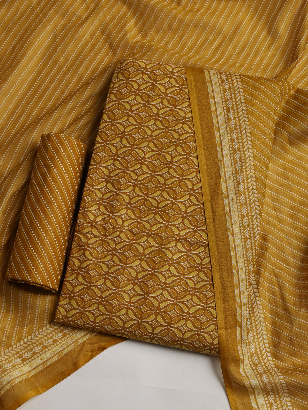 Printed Cotton Blend Unstitched Suit With Dupatta