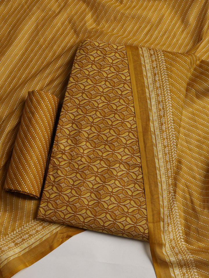 Printed Cotton Blend Unstitched Suit With Dupatta