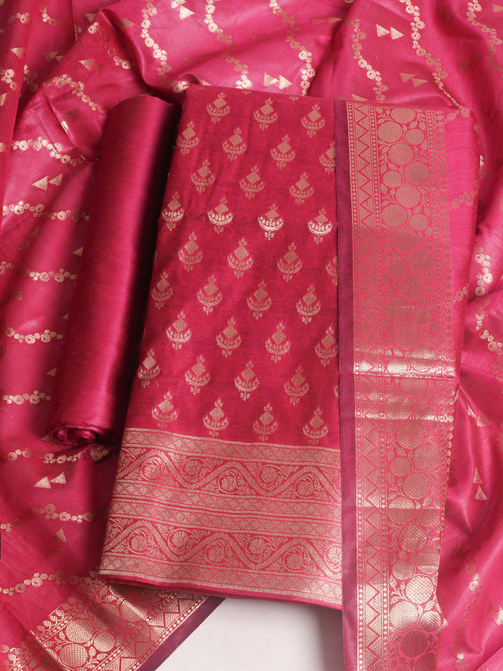 Woven Design Chanderi Unstitched Suit With Pant &amp; Dupatta
