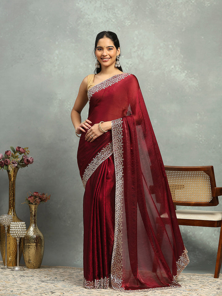 Stone Border Embellished Organza Saree