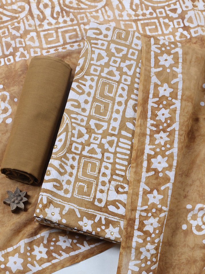 Embroidered Cotton Blend Unstitched Suit With Pant &amp; Dupatta