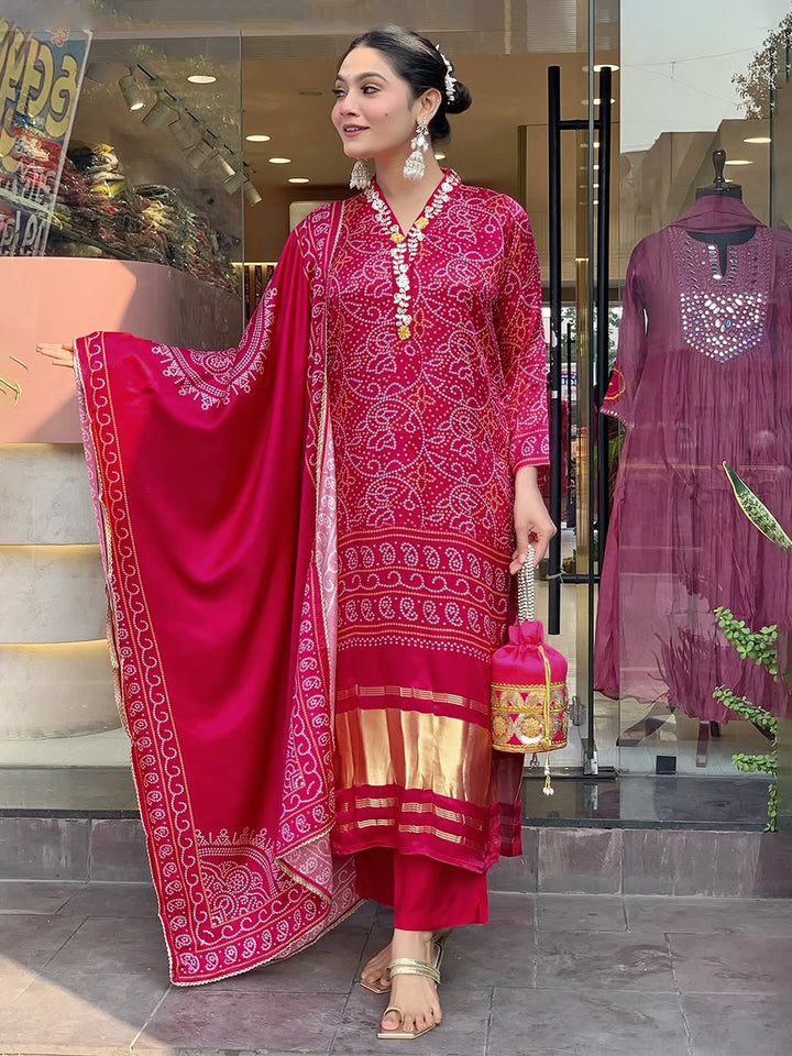 Printed Cotton Blend Kurta With Pants &amp; Dupatta