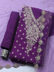 Embroidered Chanderi Ustitched Suit With Pant & Dupatta