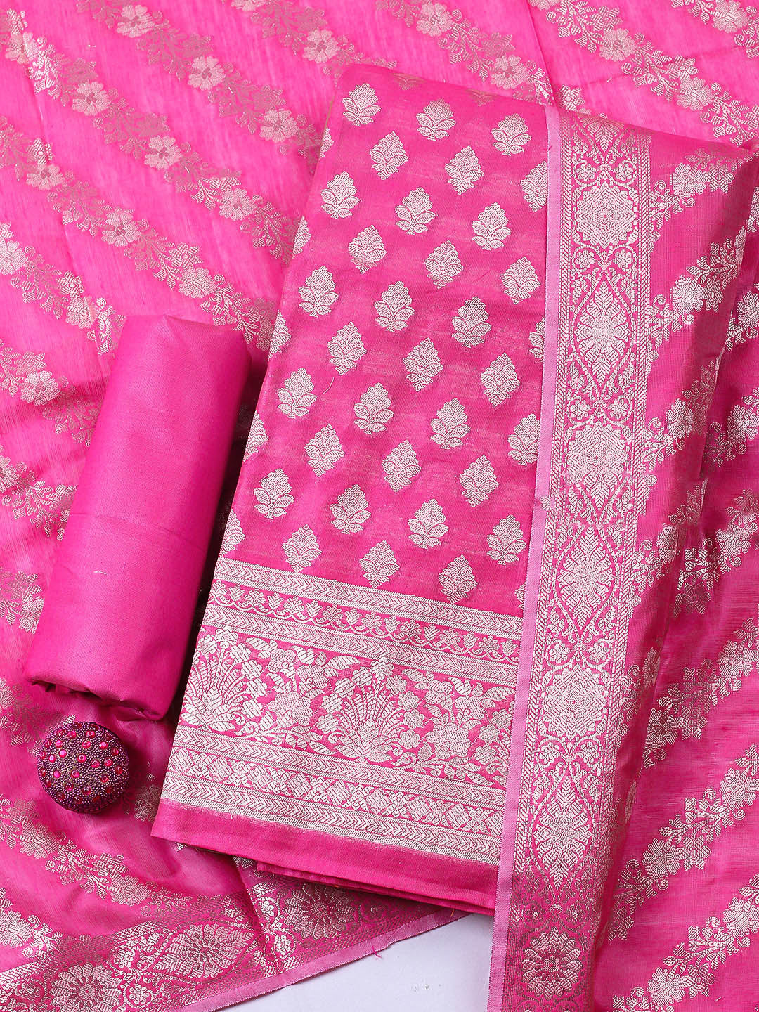 Woven Design Chanderi Unstitched Suit With Pant &amp; Dupatta