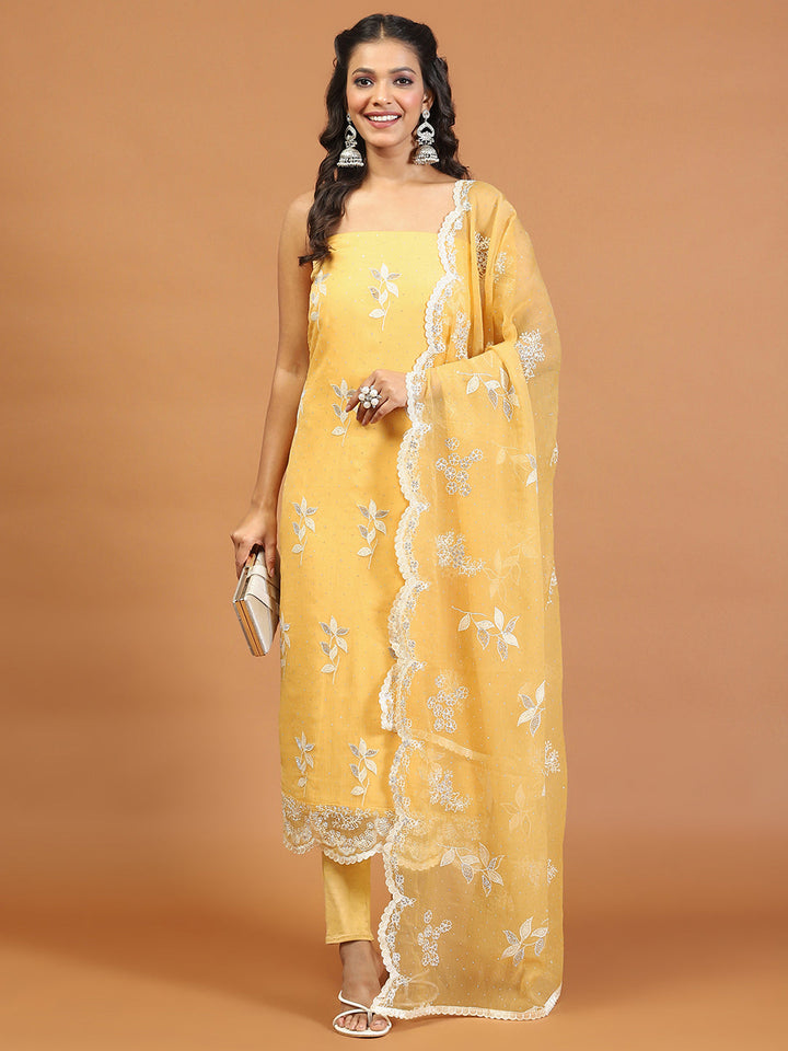 Sequins Embroidery Chinon Unstitched Suit Piece With Dupatta