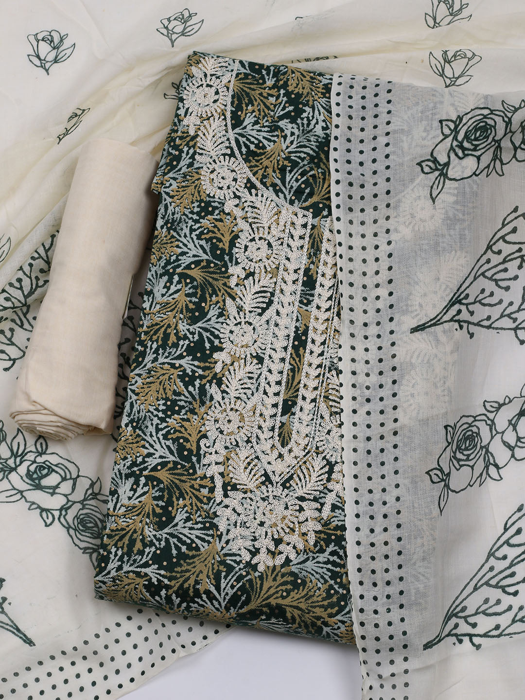 Neck Embroidered Cotton Blend Unstitched Suit With Dupatta