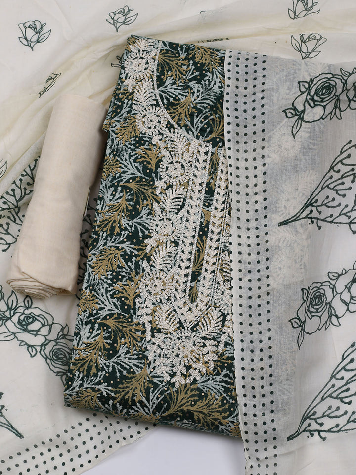 Neck Embroidered Cotton Blend Unstitched Suit With Dupatta