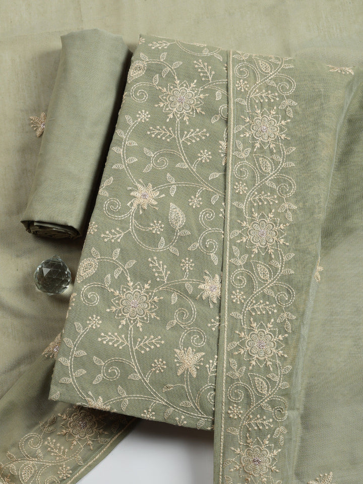 Embroidered Cotton Blend Unstitched Suit With Pant &amp; Dupatta