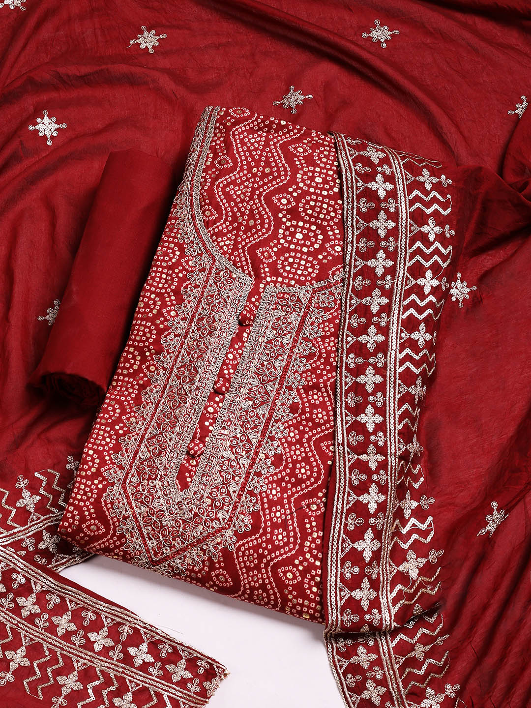 Neck Embroidered Cotton Blend Unstitched Suit With Dupatta