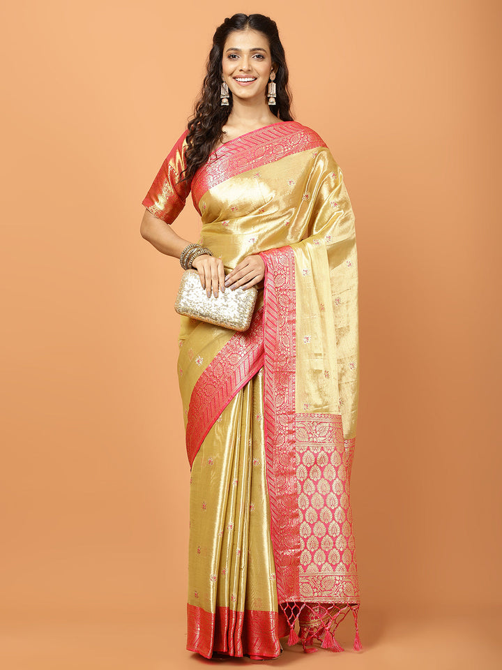 Plain Zari Border Banarasi Woven Saree