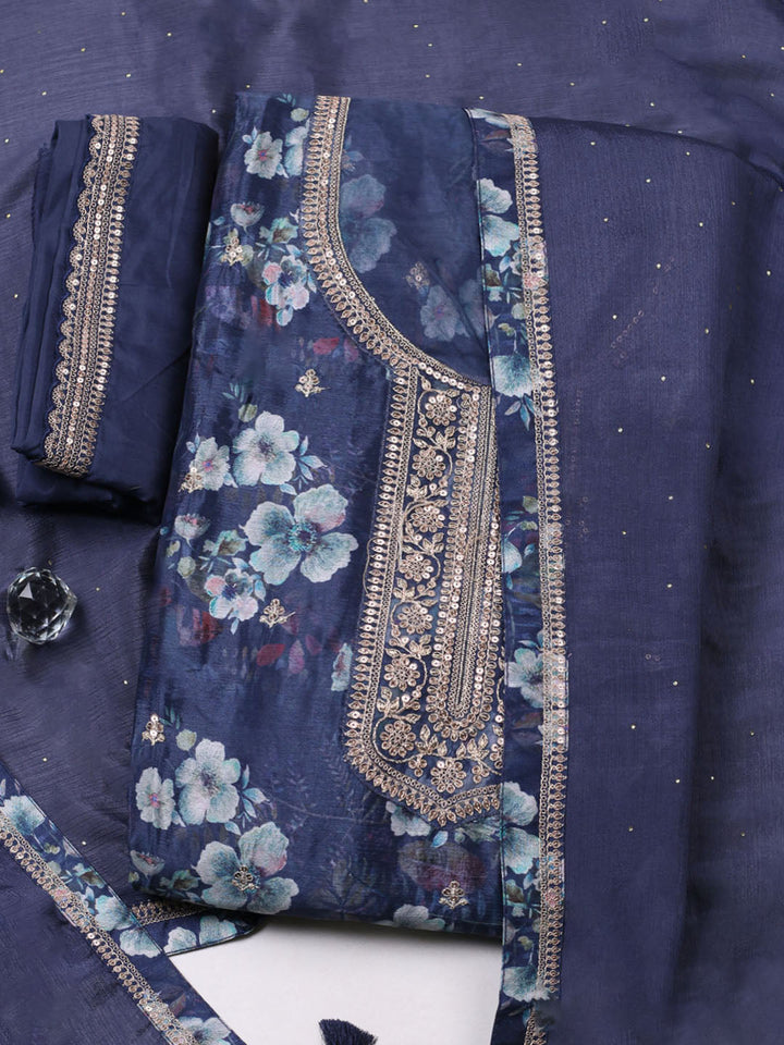 Printed Chinon Unstitched Suit With Pant &amp; Dupatta