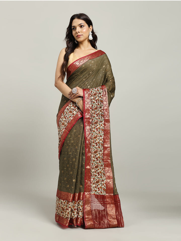 Digital Printed Cotton Blend Woven Saree