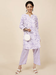 Floral Printed Cotton Kurti With Pants