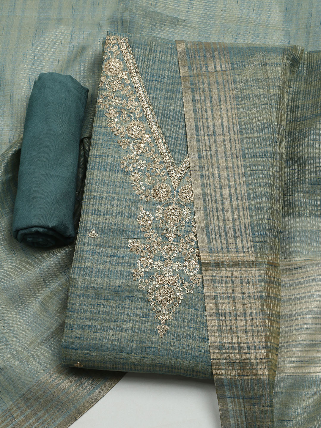 Embroidered Organza Unstitched Suit With Dupatta