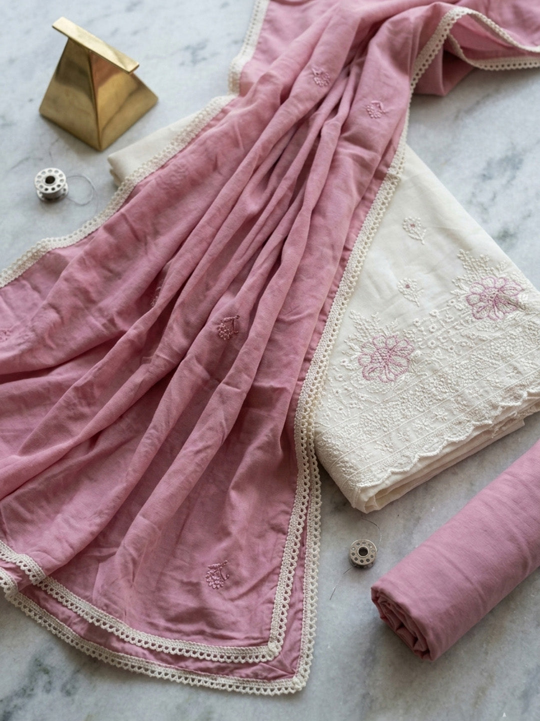 Embroidered Cotton Blend Unstitched Suit With Pant &amp; Dupatta