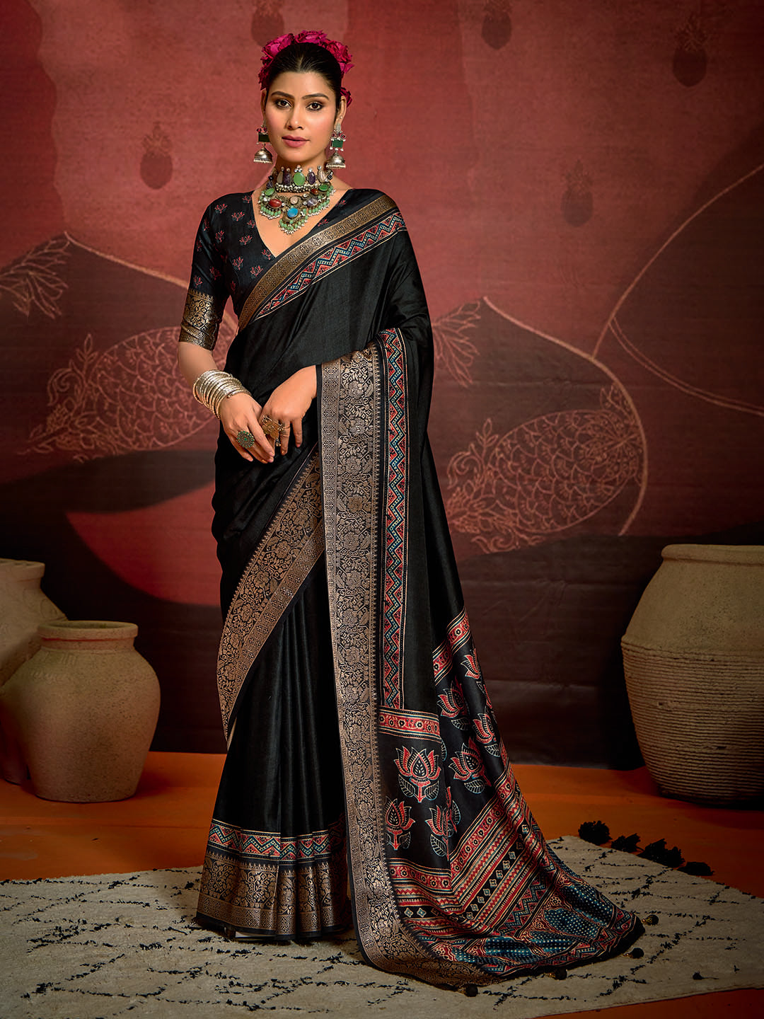 Zari Border Art Silk Saree