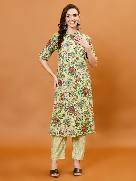 Printed Cotton Blend Kurti With Pants