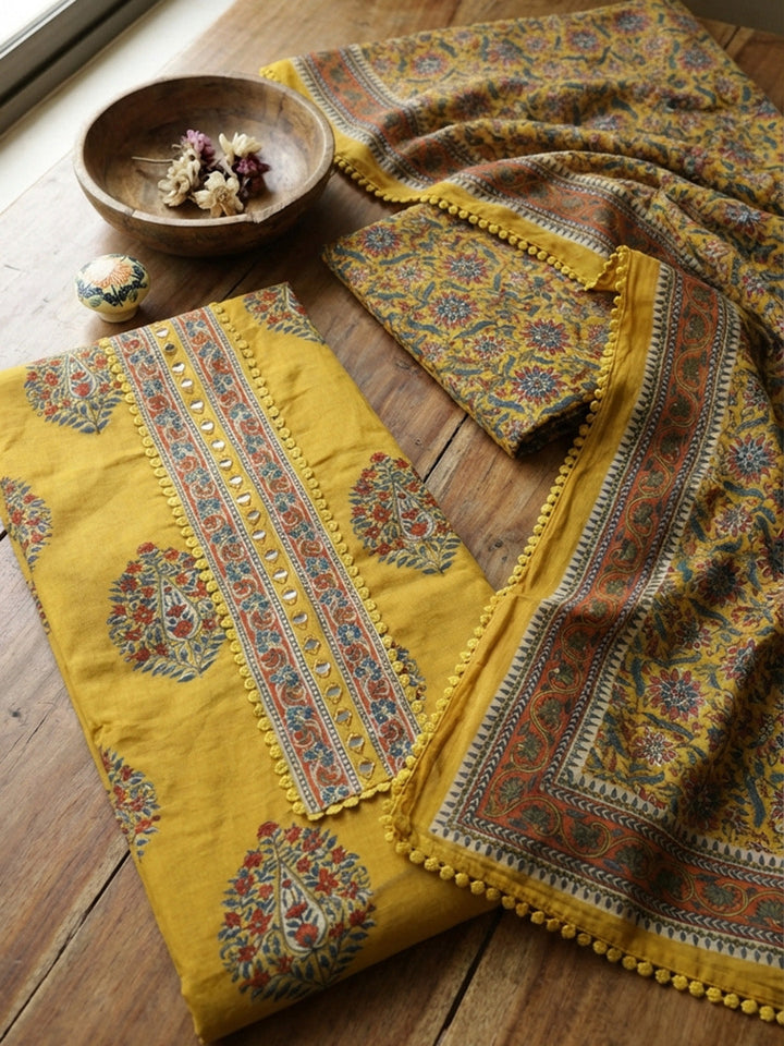 Embroidered Cotton Unstitched Suit With Pant &amp; Dupatta