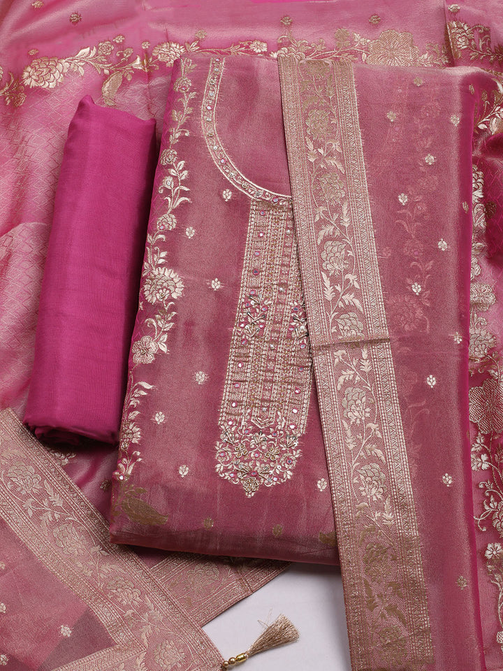 Woven Design Tissue Unstitched Suit With Dupatta