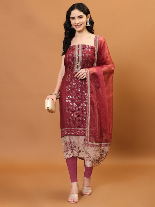 Neck Embroidered Organza Unstitched Suit Piece With Dupatta