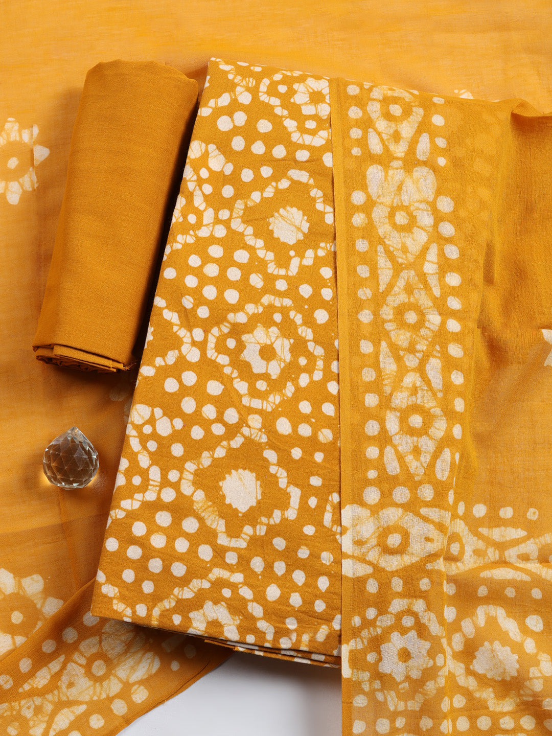 Printed Cotton Blend Unstitched Suit With Pant &amp; Dupatta