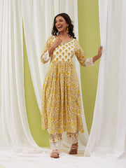 Floral Printed Cotton Anarkali Kurta With Pants