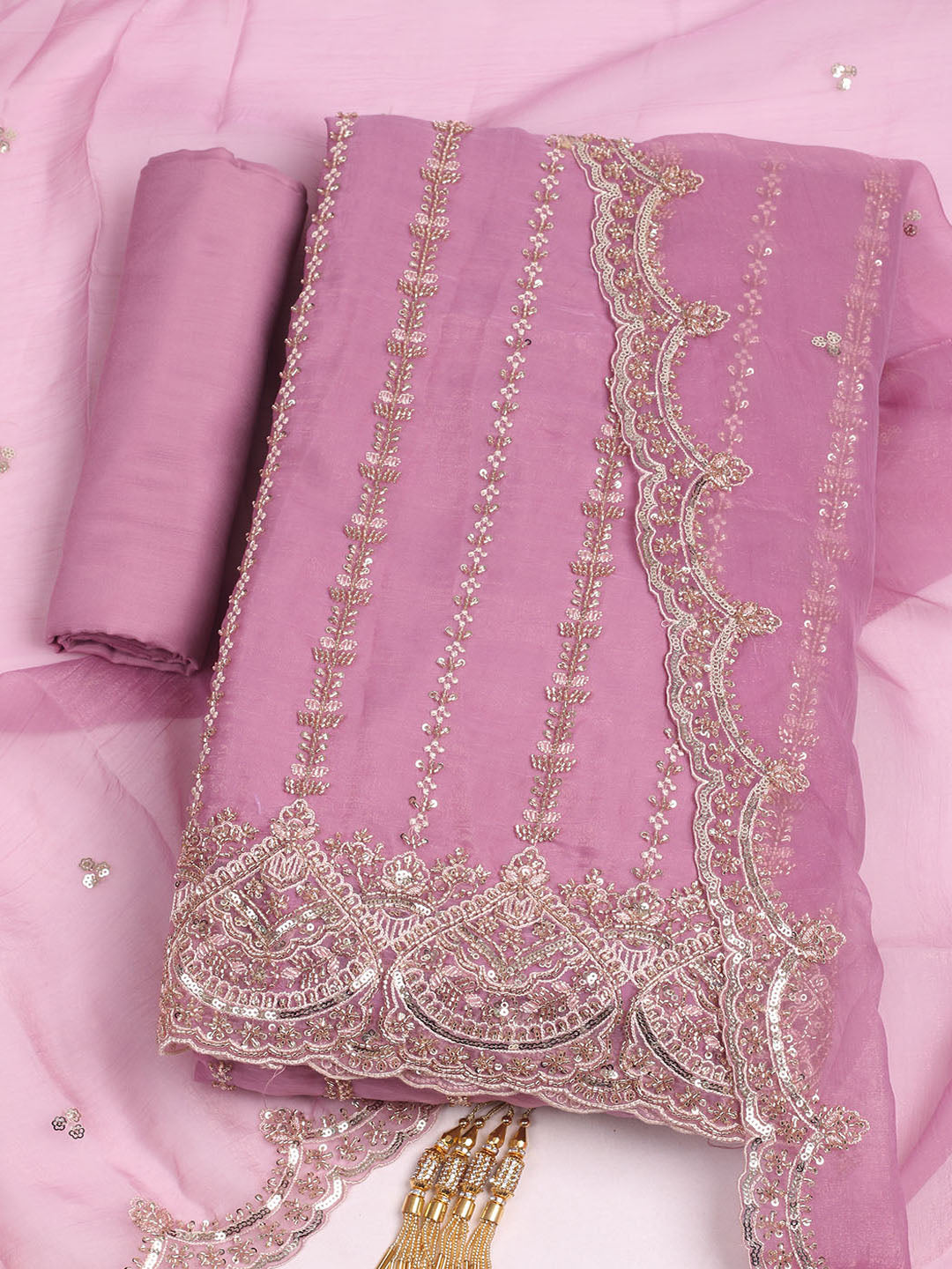 Embelished Organza Unstitched Suit With Dupatta