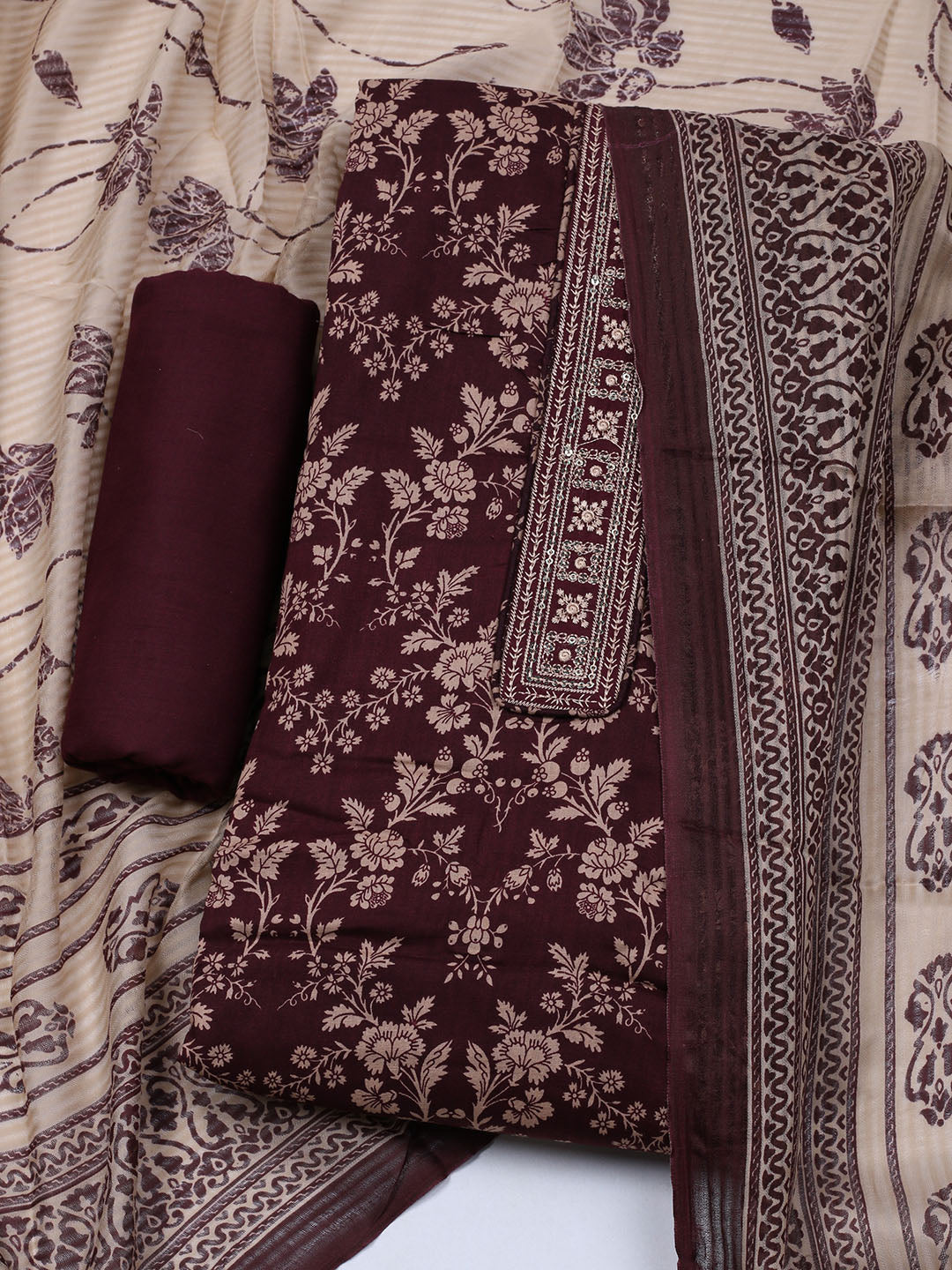 Printed Cotton Blend Unstitched Suit With Dupatta