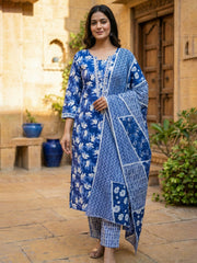 Printed Cotton Blend Kurta With Pant & Dupatta