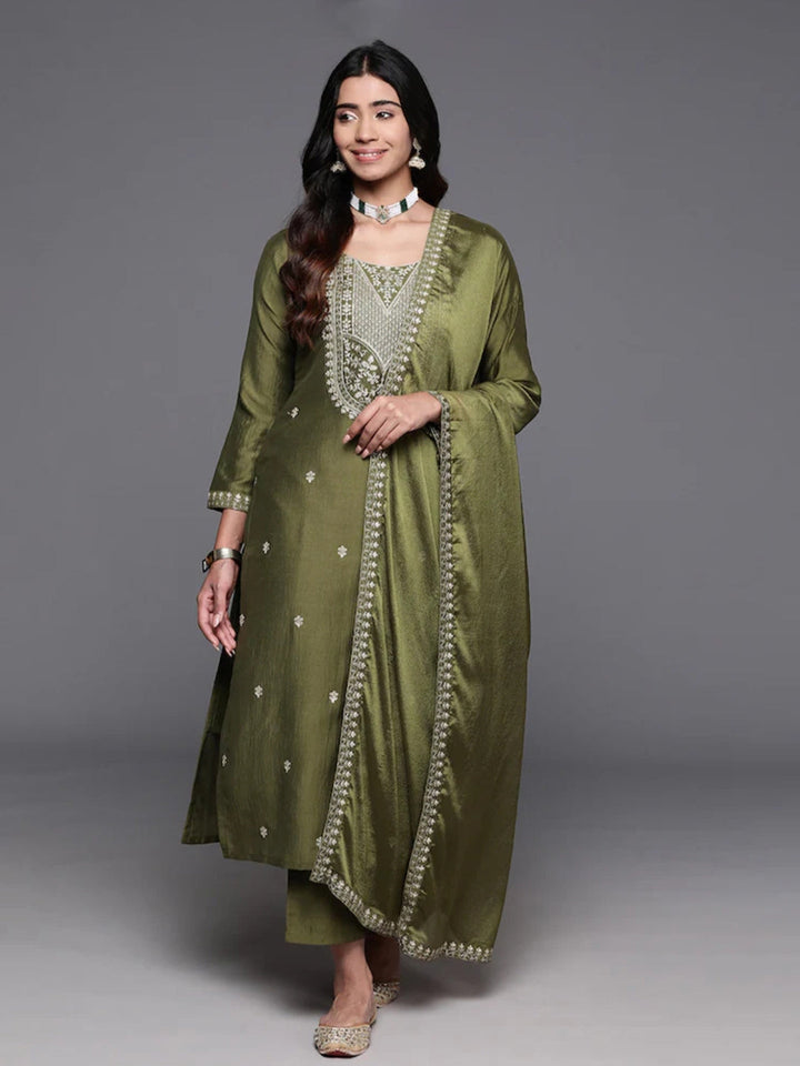 Printed Cotton Blend Kurta With Pants &amp; Dupatta