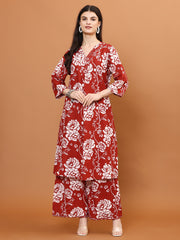 Floral Print Cotton Kurta With Palazzo