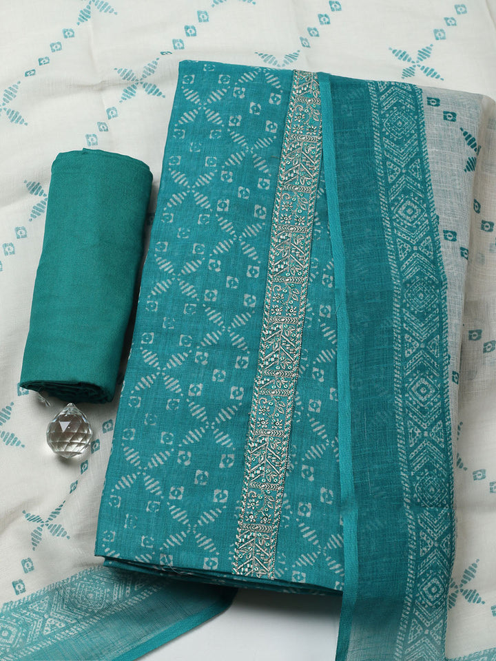 Embroidered Cotton Blend Unstitched Suit With Pant &amp; Dupatta
