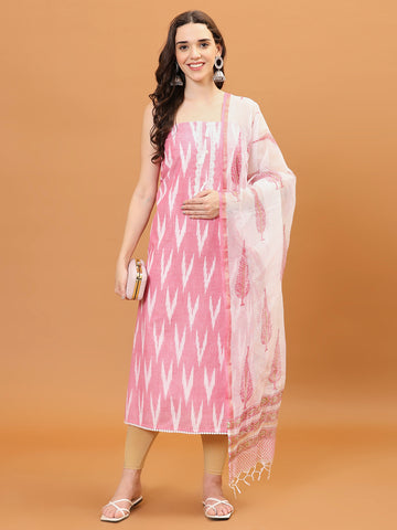 Floral Printed Cotton Blend Unstitched Suit Piece With Dupatta