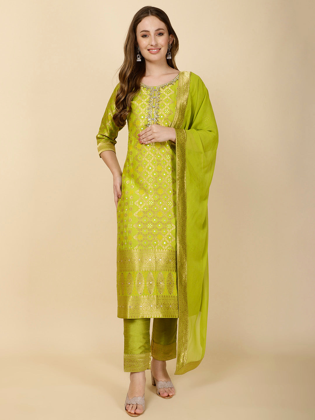 Zari Jaal Woven Handloom Suit Set With Dupatta