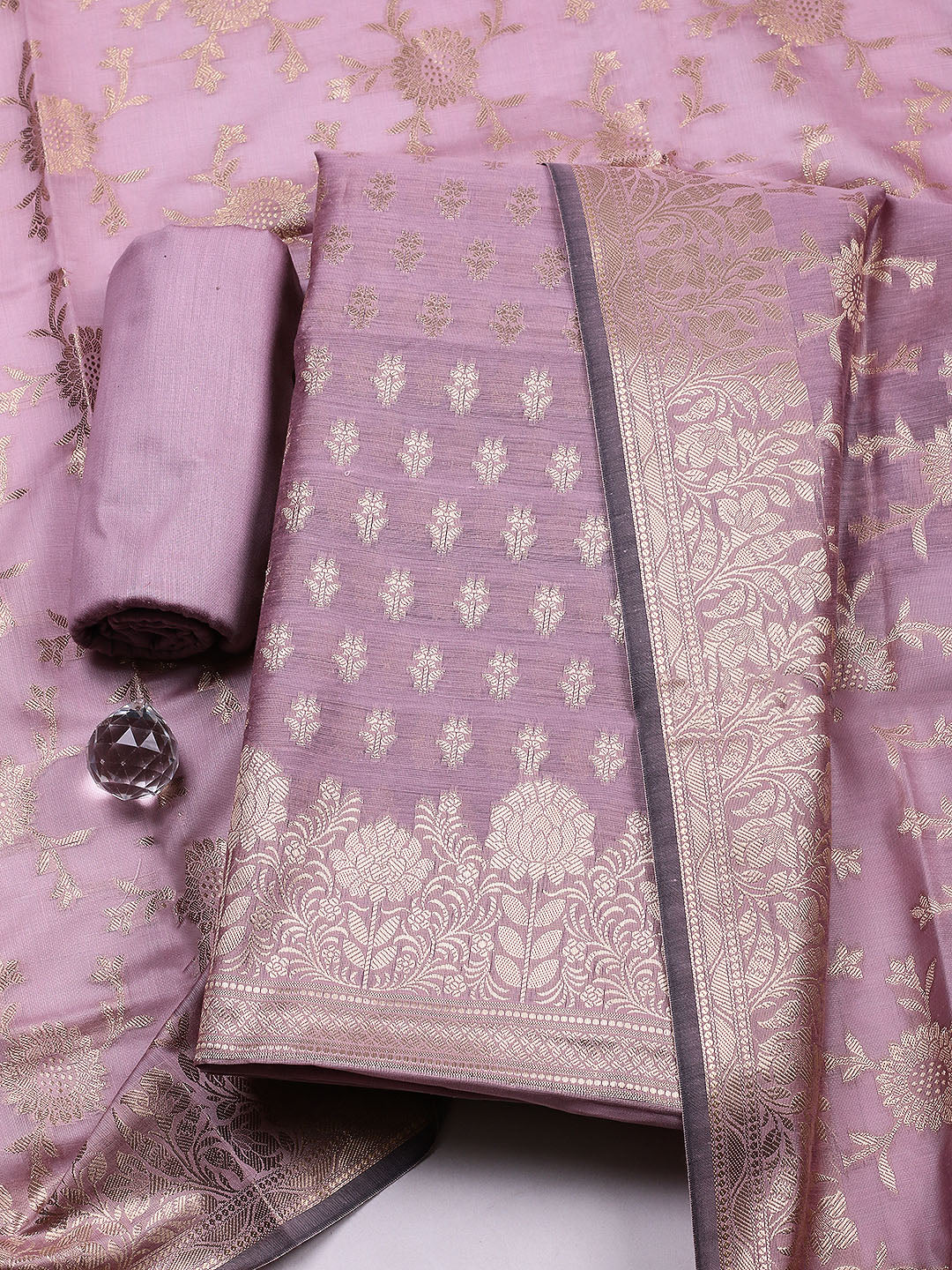 Woven Design Chanderi Unstitched Suit With Pant &amp; Dupatta