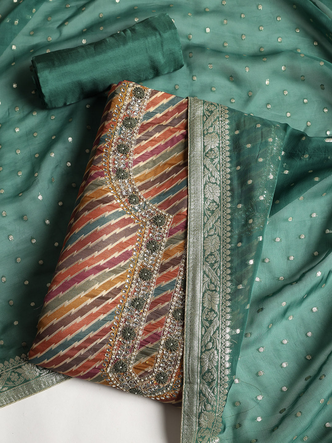 Embroidered Tissue Unstitched Suit With Dupatta