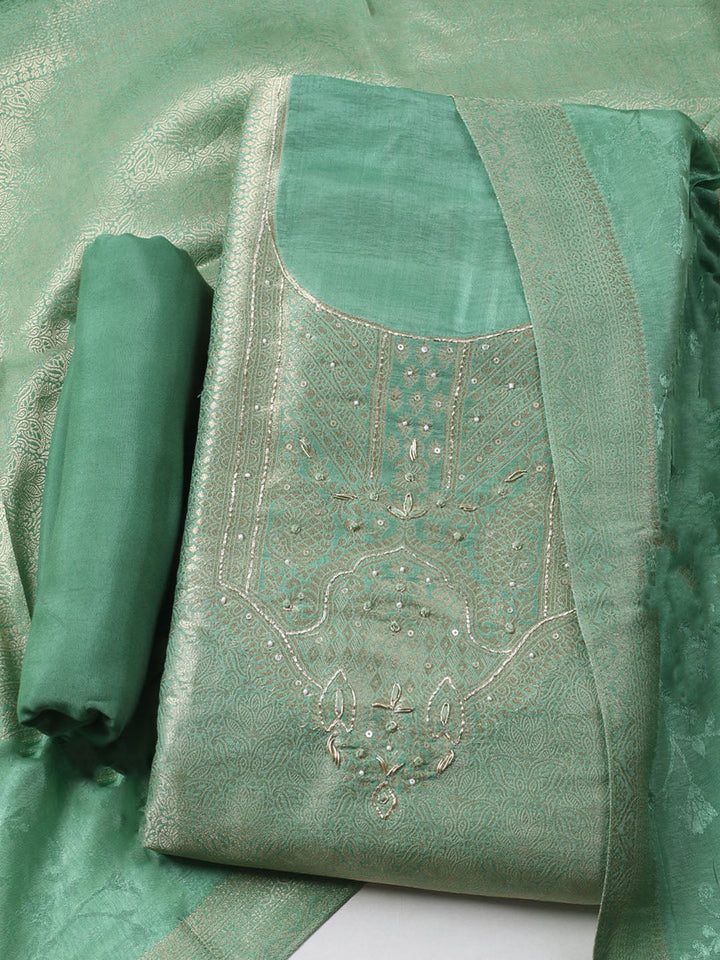 Embroidered Chanderi Unstitched Kurta With Pant &amp; Dupatta
