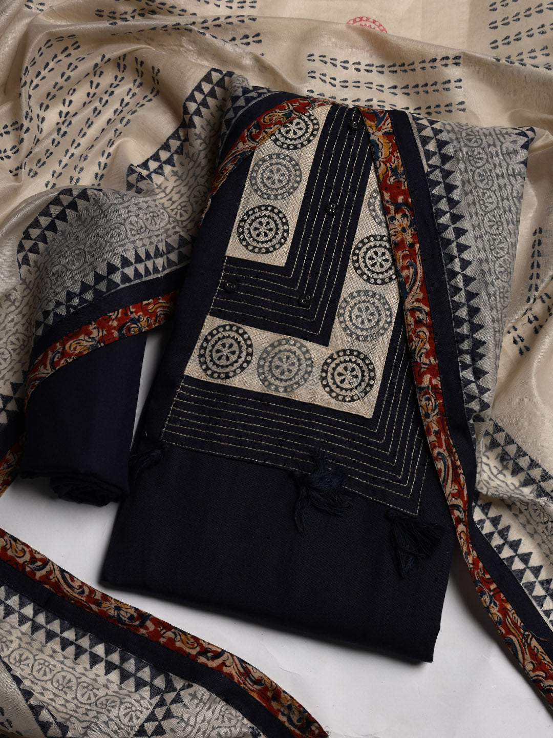 Neck Embroidered Cotton Blend Unstitched Suit With Dupatta