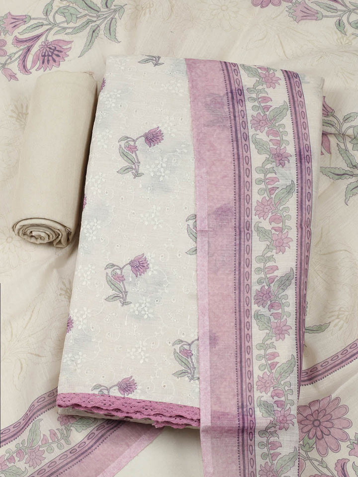 Embroidered Cotton Blend Unstitched Suit With Pant &amp; Dupatta