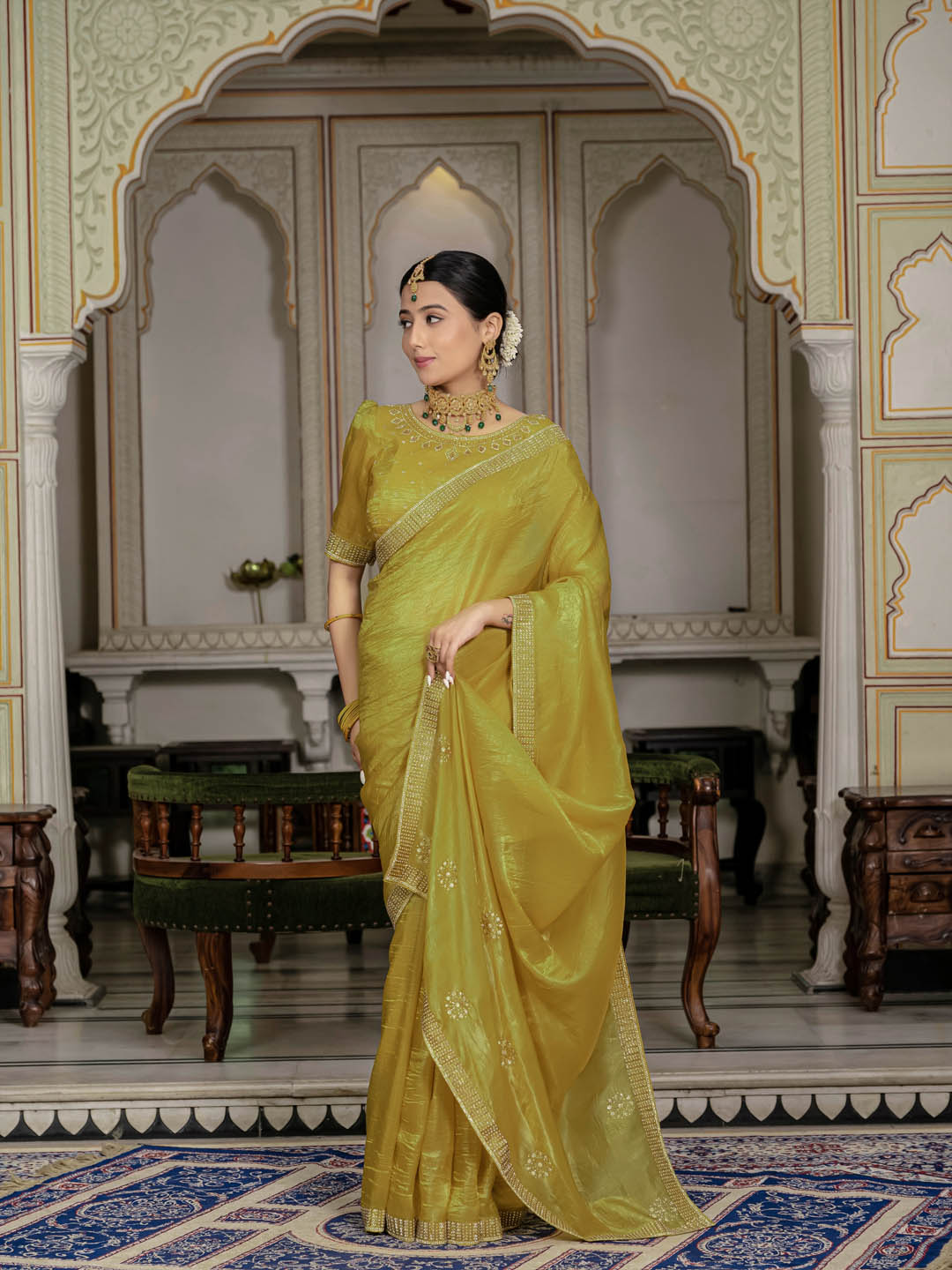 Sequence Embroidery Organza Saree