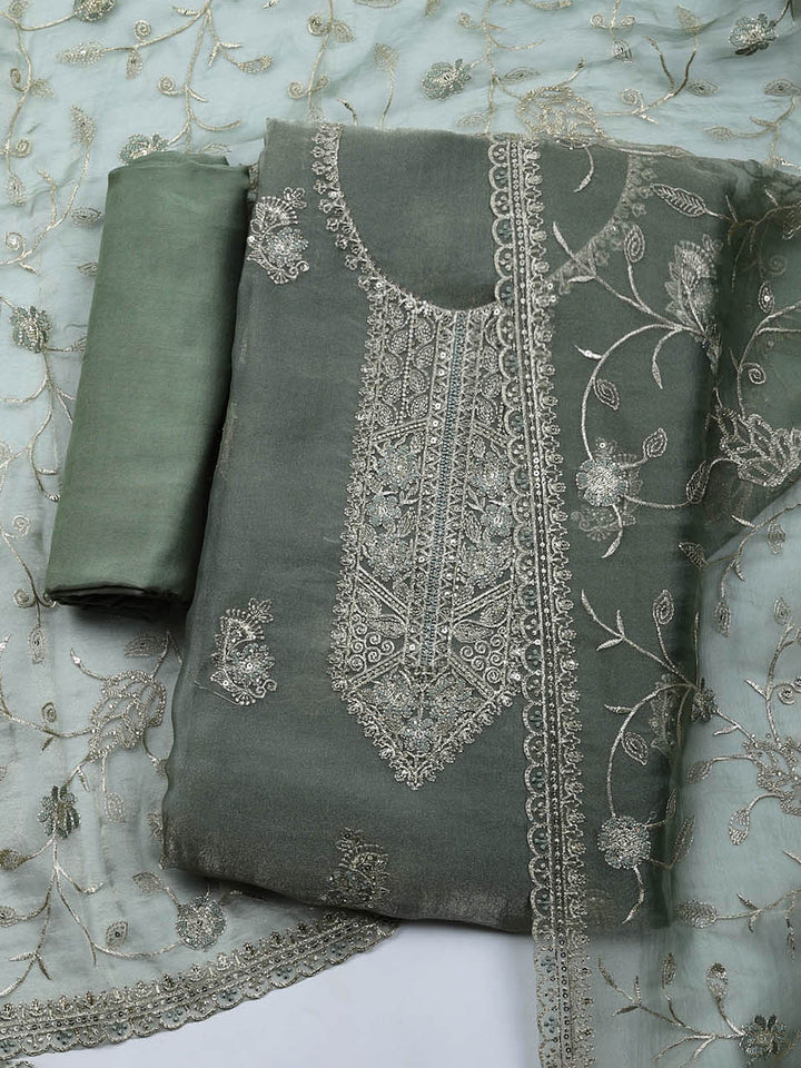 Embroidered Tissue Unstitched Suit With Pant &amp; Dupatta