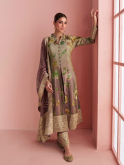 Embroidered Silk Suit With Pant & Dupatta