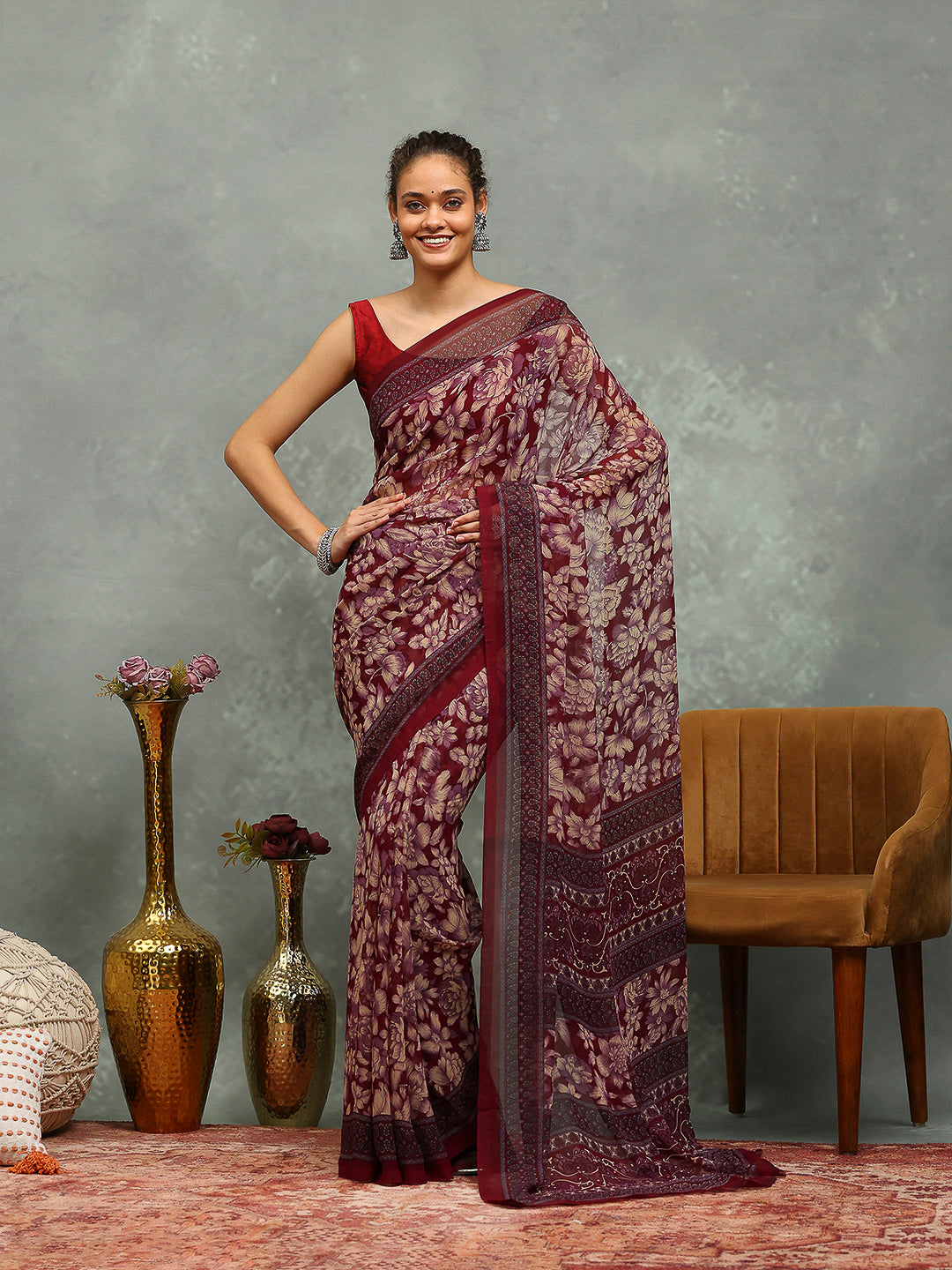 Floral Printed Georgette Saree