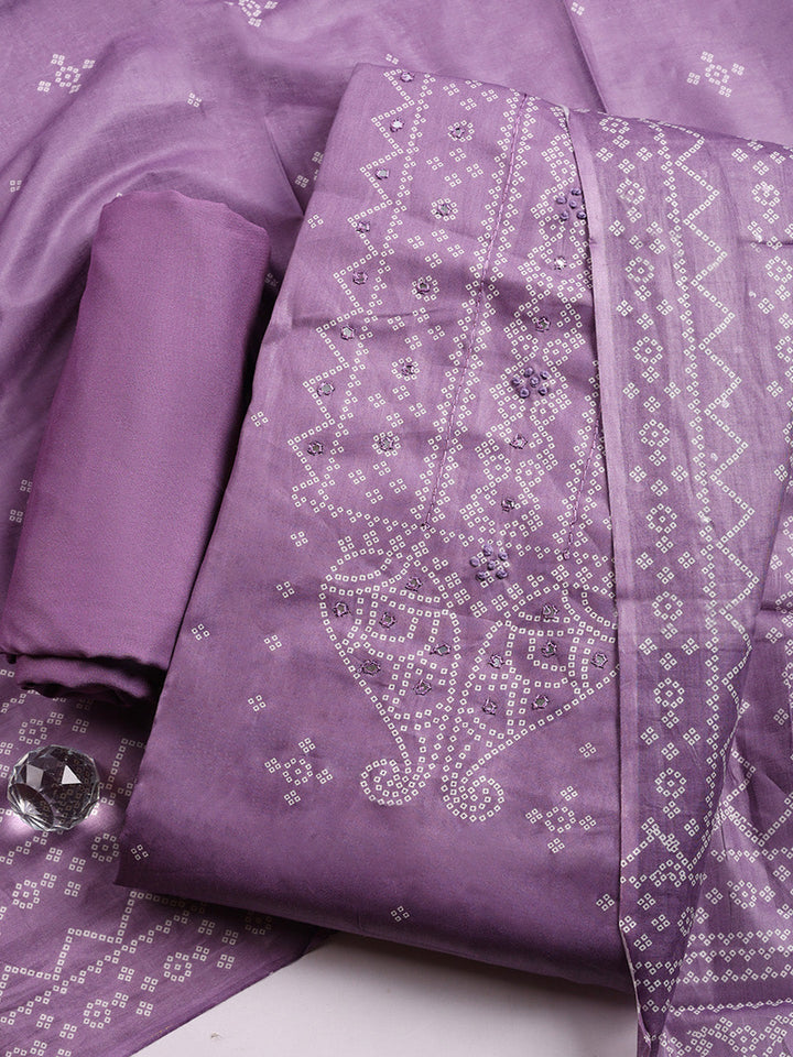 Printed Cotton Blend Unstitched Suit With Pant &amp; Dupatta
