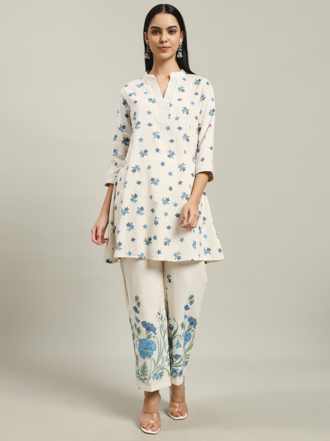 Printed Cotton Blend Kurta With Pants