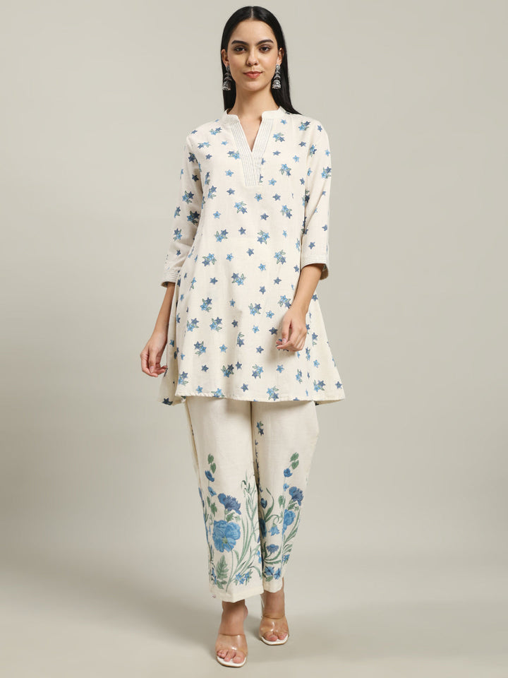 Printed Cotton Blend Kurta With Pants